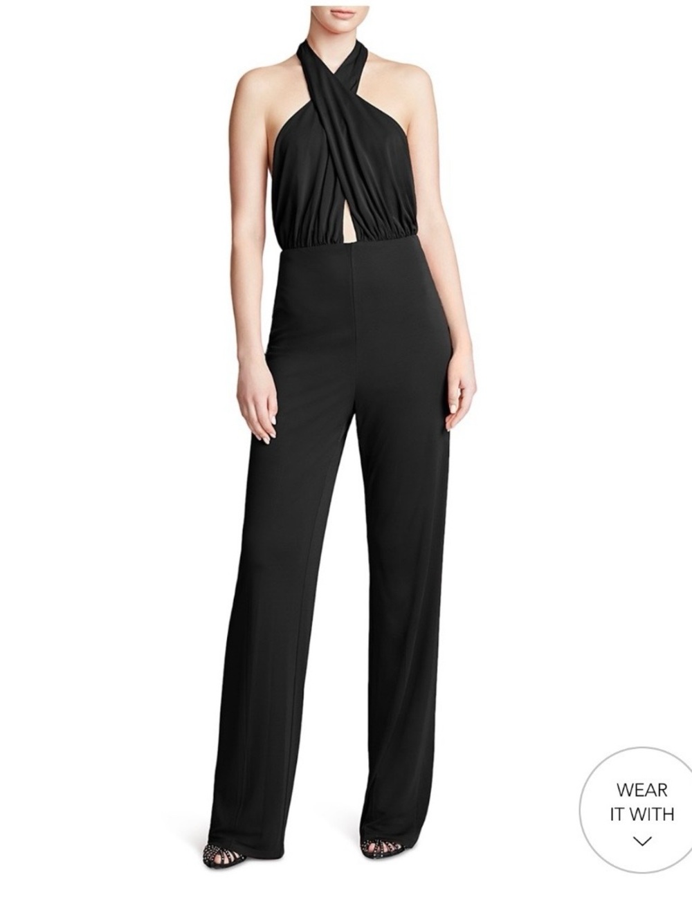 Halston Heritage Black Halter Romper-Style Jumpsuit with Cross-Front Top